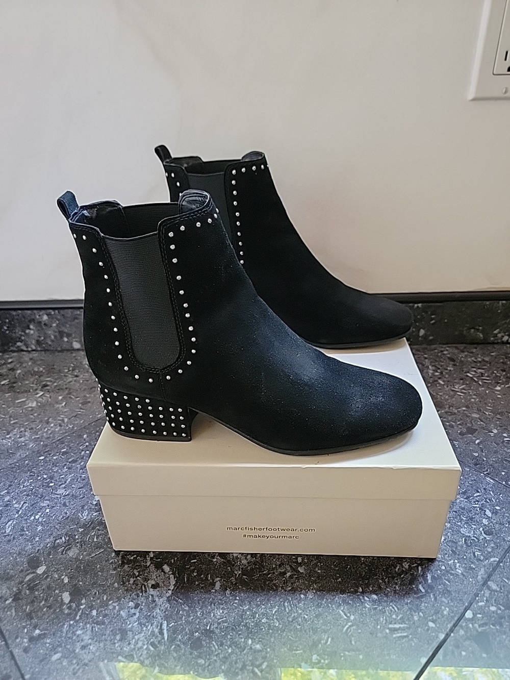 Mark Fisher Tango Women's Black Suede Studded Ankle Bootie 7.5